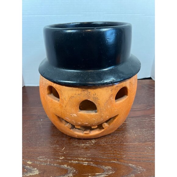 Vintage Ceramic Jack-O-Lantern Candle Holder With Top Hat Design - Picture 1 of 3